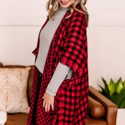 No Ship Drop Ship Double Down Black & Red Plaid Kimono 16 No Ship Drop Ship Double Down Black & Red Plaid Kimono