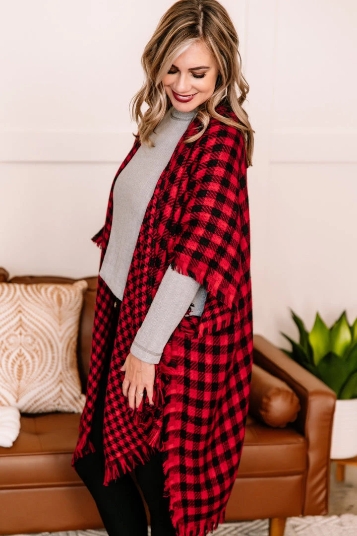No Ship Drop Ship Double Down Black & Red Plaid Kimono 6 No Ship Drop Ship Double Down Black & Red Plaid Kimono