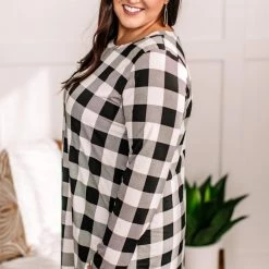 No Ship Drop Ship New Arrivals Across The Board Dress In Black + Ivory Checks