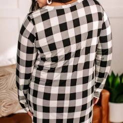 No Ship Drop Ship New Arrivals Across The Board Dress In Black + Ivory Checks