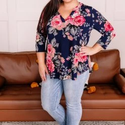 No Ship Drop Ship Becomes The Rose Navy Floral Gabby Top New Arrivals