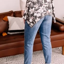 No Ship Drop Ship New Arrivals Whoopsy Daisy Charcoal Floral Top