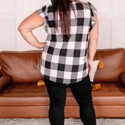 No Ship Drop Ship New Arrivals Let Me Check Black And White Plaid Ruffle Top