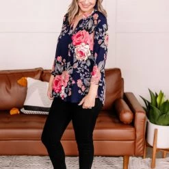 No Ship Drop Ship Becomes The Rose Navy Floral Gabby Top New Arrivals