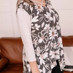 No Ship Drop Ship New Arrivals Whoopsy Daisy Charcoal Floral Top