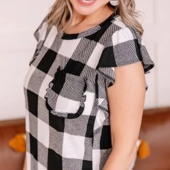 No Ship Drop Ship New Arrivals Let Me Check Black And White Plaid Ruffle Top