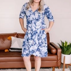 No Ship Drop Ship Wrap Things Up Blue Floral Dress