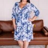 No Ship Drop Ship Wrap Things Up Blue Floral Dress