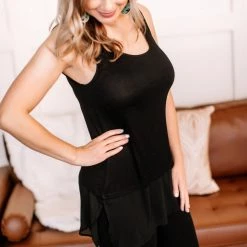 No Ship Drop Ship New Arrivals I've Got Layers Chiffon Sleeveless Top In Black