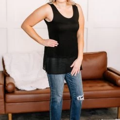 No Ship Drop Ship New Arrivals I've Got Layers Chiffon Sleeveless Top In Black