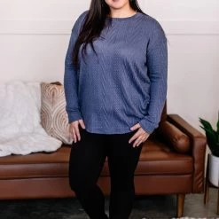 No Ship Drop Ship New Arrivals You Don't Have To Be Blue Cable Knit Top