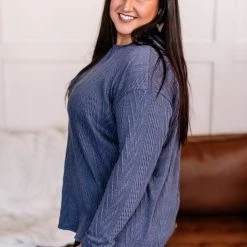 No Ship Drop Ship New Arrivals You Don't Have To Be Blue Cable Knit Top