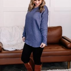 No Ship Drop Ship New Arrivals You Don't Have To Be Blue Cable Knit Top