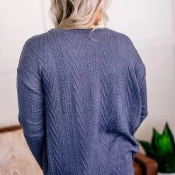 No Ship Drop Ship New Arrivals You Don't Have To Be Blue Cable Knit Top