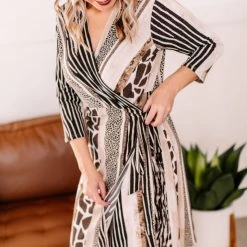 No Ship Drop Ship Hear Me Roar Mixed Animal Print Wrap Dress New Arrivals