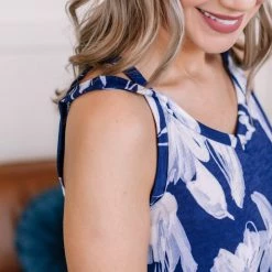 No Ship Drop Ship New Arrivals Set A Different Tone Blue Floral Tank Top