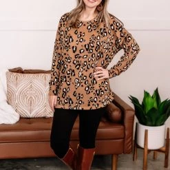 No Ship Drop Ship When You Know, You Know Mocha Leopard Knit Top