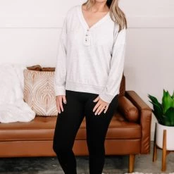 No Ship Drop Ship Long Story Short Fleece Henley Top