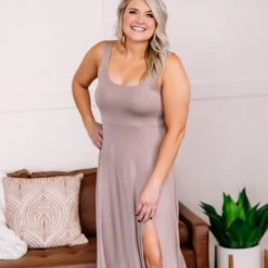No Ship Drop Ship Get The Inside Scoop Neck Dress In Taupe
