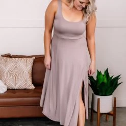 No Ship Drop Ship Get The Inside Scoop Neck Dress In Taupe