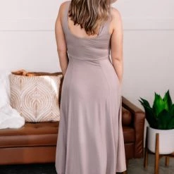 No Ship Drop Ship Get The Inside Scoop Neck Dress In Taupe