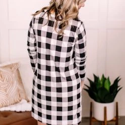 No Ship Drop Ship New Arrivals Across The Board Dress In Black + Ivory Checks