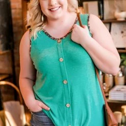 No Ship Drop Ship Leopard In Jade Sleeveless Top New Arrivals