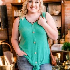 No Ship Drop Ship Leopard In Jade Sleeveless Top New Arrivals