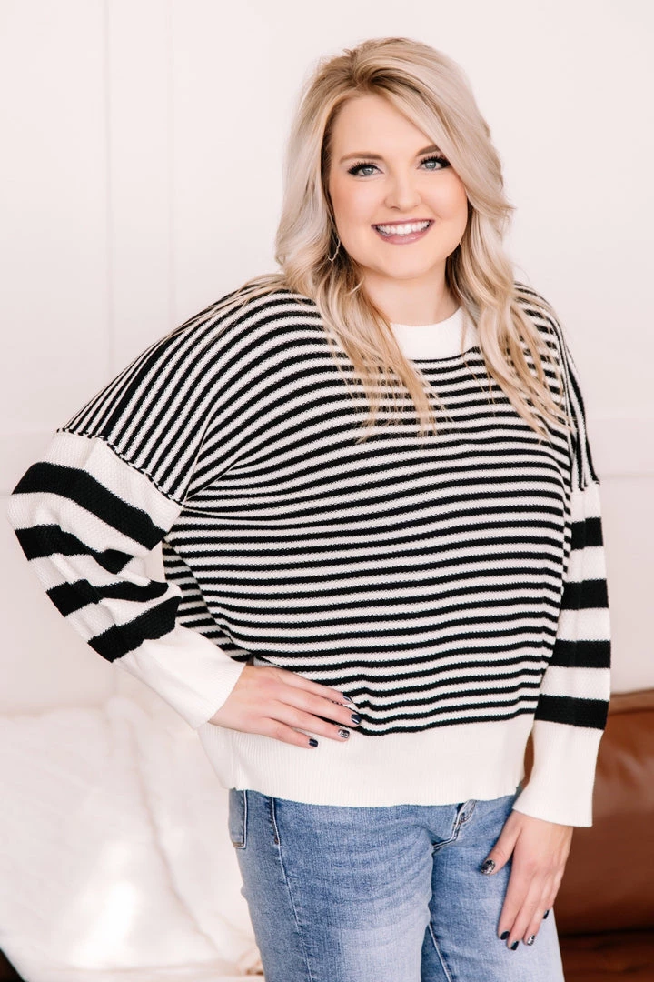 No Ship Drop Ship New Arrivals That Was Easy Black & White Striped Pullover Sweater 5 No Ship Drop Ship New Arrivals That Was Easy Black & White Striped Pullover Sweater