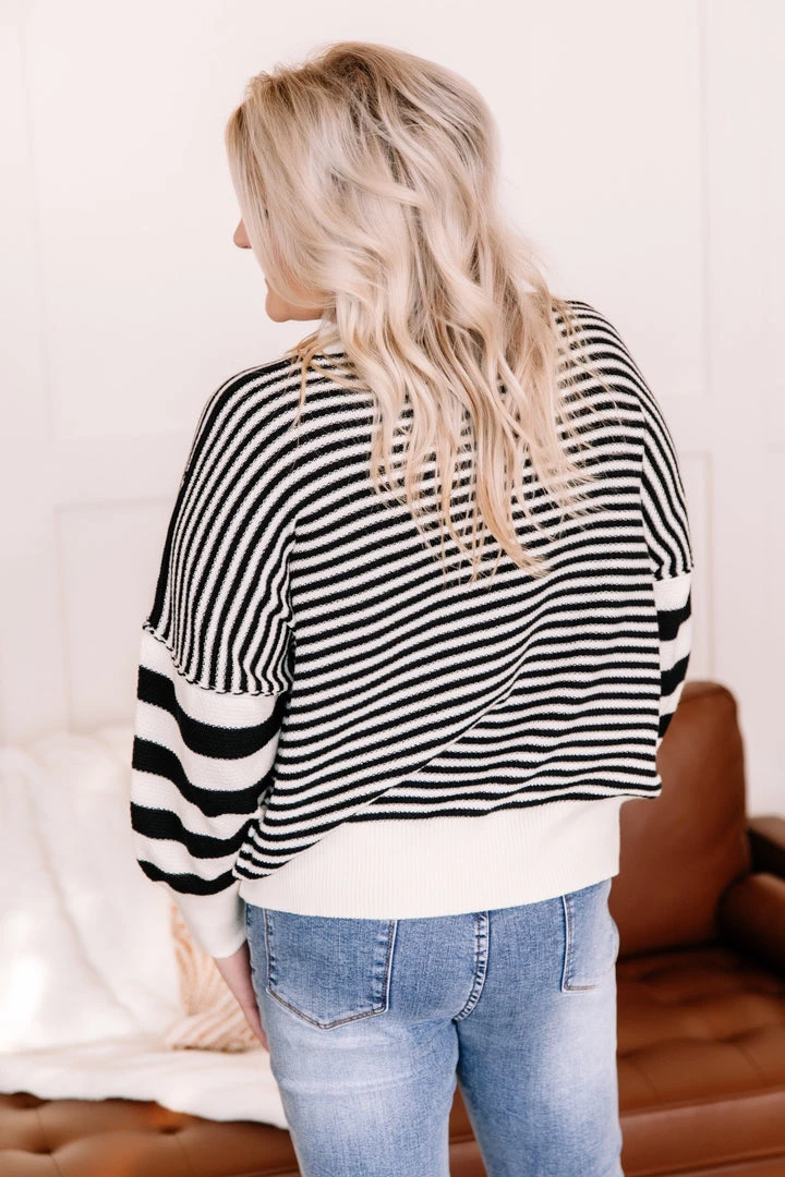 No Ship Drop Ship New Arrivals That Was Easy Black & White Striped Pullover Sweater 11 No Ship Drop Ship New Arrivals That Was Easy Black & White Striped Pullover Sweater