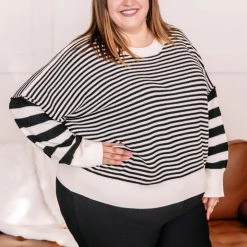 No Ship Drop Ship New Arrivals That Was Easy Black & White Striped Pullover Sweater 20 No Ship Drop Ship New Arrivals That Was Easy Black & White Striped Pullover Sweater