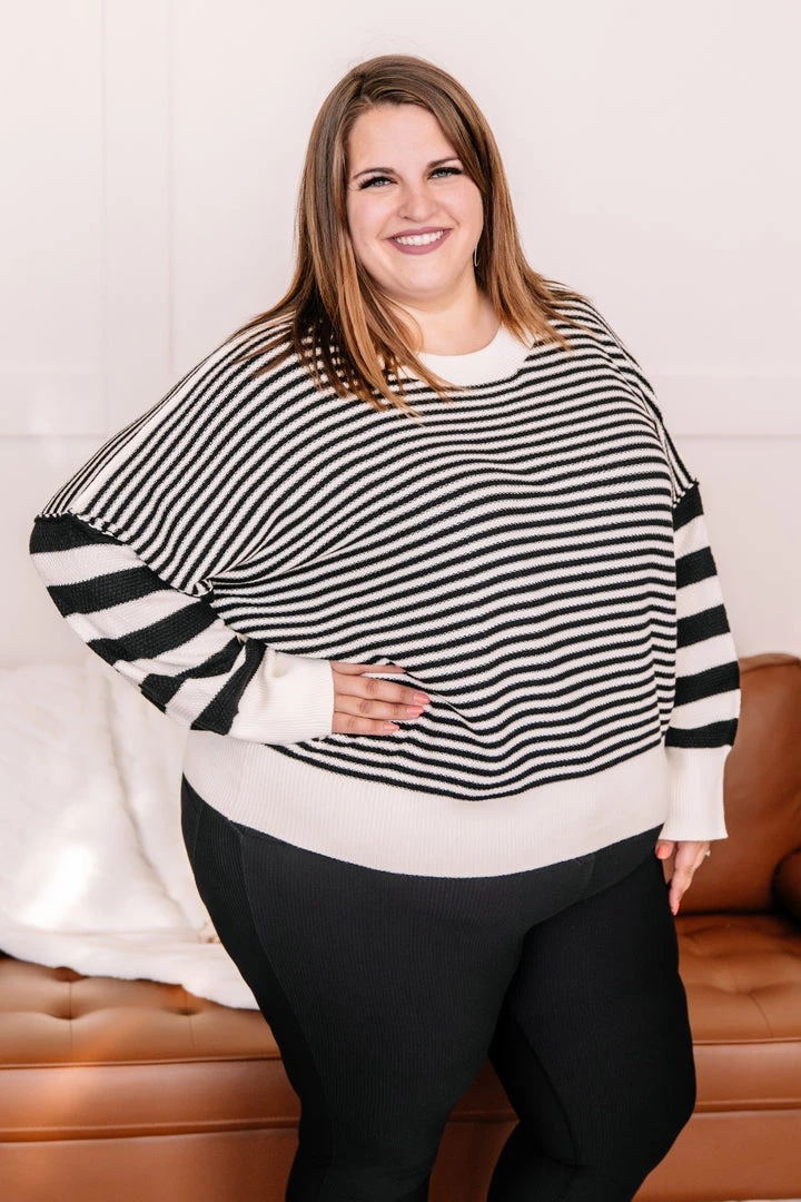 No Ship Drop Ship New Arrivals That Was Easy Black & White Striped Pullover Sweater 8 No Ship Drop Ship New Arrivals That Was Easy Black & White Striped Pullover Sweater