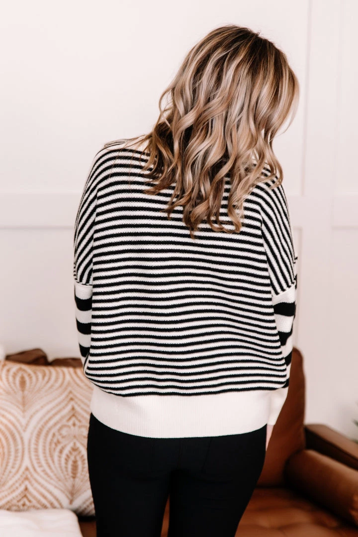 No Ship Drop Ship New Arrivals That Was Easy Black & White Striped Pullover Sweater 7 No Ship Drop Ship New Arrivals That Was Easy Black & White Striped Pullover Sweater