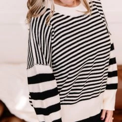No Ship Drop Ship New Arrivals That Was Easy Black & White Striped Pullover Sweater 21 No Ship Drop Ship New Arrivals That Was Easy Black & White Striped Pullover Sweater