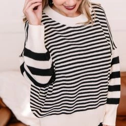 No Ship Drop Ship New Arrivals That Was Easy Black & White Striped Pullover Sweater