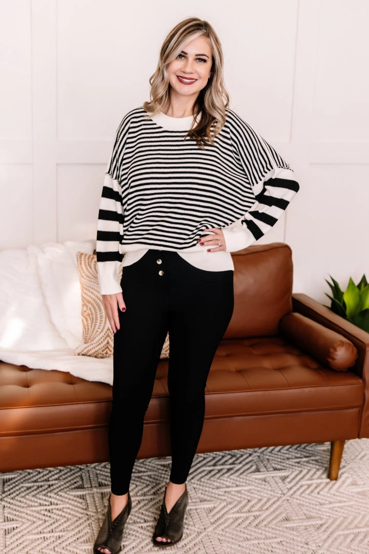 No Ship Drop Ship New Arrivals That Was Easy Black & White Striped Pullover Sweater 15 No Ship Drop Ship New Arrivals That Was Easy Black & White Striped Pullover Sweater
