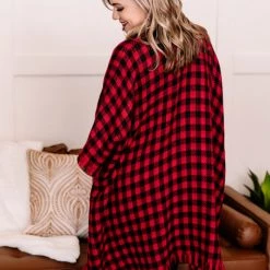 No Ship Drop Ship Double Down Black & Red Plaid Kimono 15 No Ship Drop Ship Double Down Black & Red Plaid Kimono