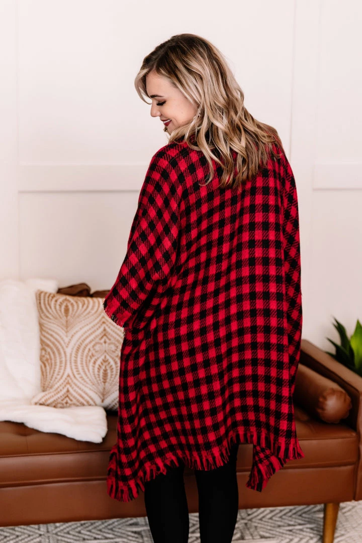 No Ship Drop Ship Double Down Black & Red Plaid Kimono 5 No Ship Drop Ship Double Down Black & Red Plaid Kimono