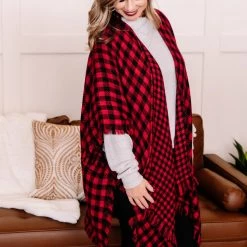 No Ship Drop Ship Double Down Black & Red Plaid Kimono