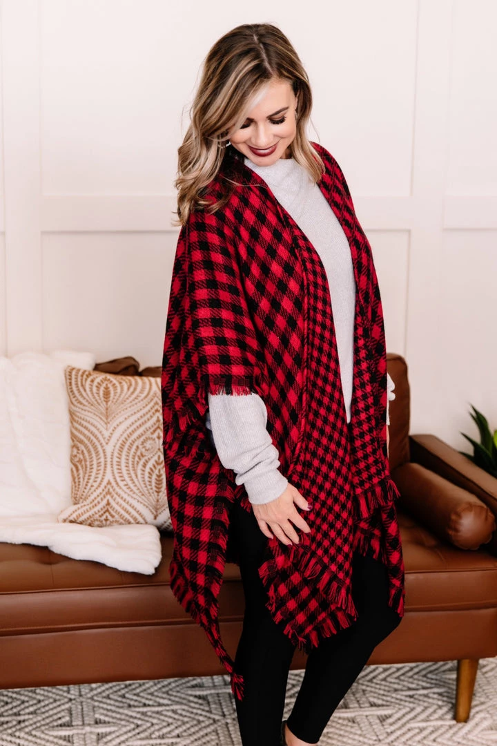 No Ship Drop Ship Double Down Black & Red Plaid Kimono 3 No Ship Drop Ship Double Down Black & Red Plaid Kimono