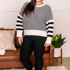 No Ship Drop Ship New Arrivals That Was Easy Black & White Striped Pullover Sweater