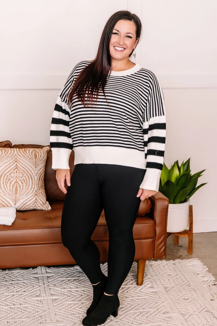 No Ship Drop Ship New Arrivals That Was Easy Black & White Striped Pullover Sweater 3 No Ship Drop Ship New Arrivals That Was Easy Black & White Striped Pullover Sweater