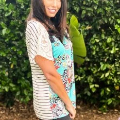 Boutique Simplified All Mixed Up Lace Tunic Top