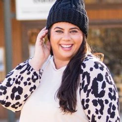 Boutique Simplified Everyday Black Pompom Beanie