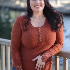 Boutique Simplified Cuffed With Love Rust Henley