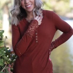 Boutique Simplified Cuffed With Love Rust Henley