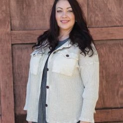 Boutique Simplified Vintage Wash Stone Shacket New Arrivals