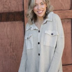 Boutique Simplified Vintage Wash Stone Shacket New Arrivals