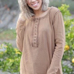 Boutique Simplified Caramel Dreams Sweater Henley