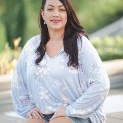 Boutique Simplified Periwinkle Blooms Oversized Top New Arrivals